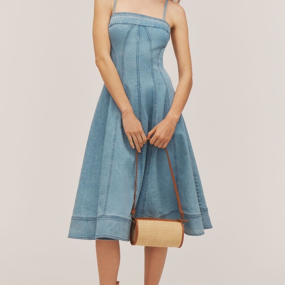 Pilcro Dresses & Skirts - PILCRO SQUARE-NECK SEAMED CHAMBRAY MIDI DRESS Isabel wash